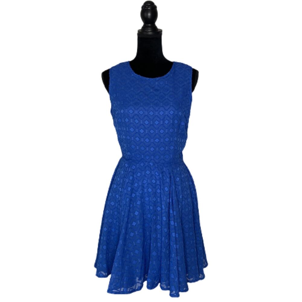 Maison Jules Sapphire Blue Textured Patterned Skater Dress - Women's Size M